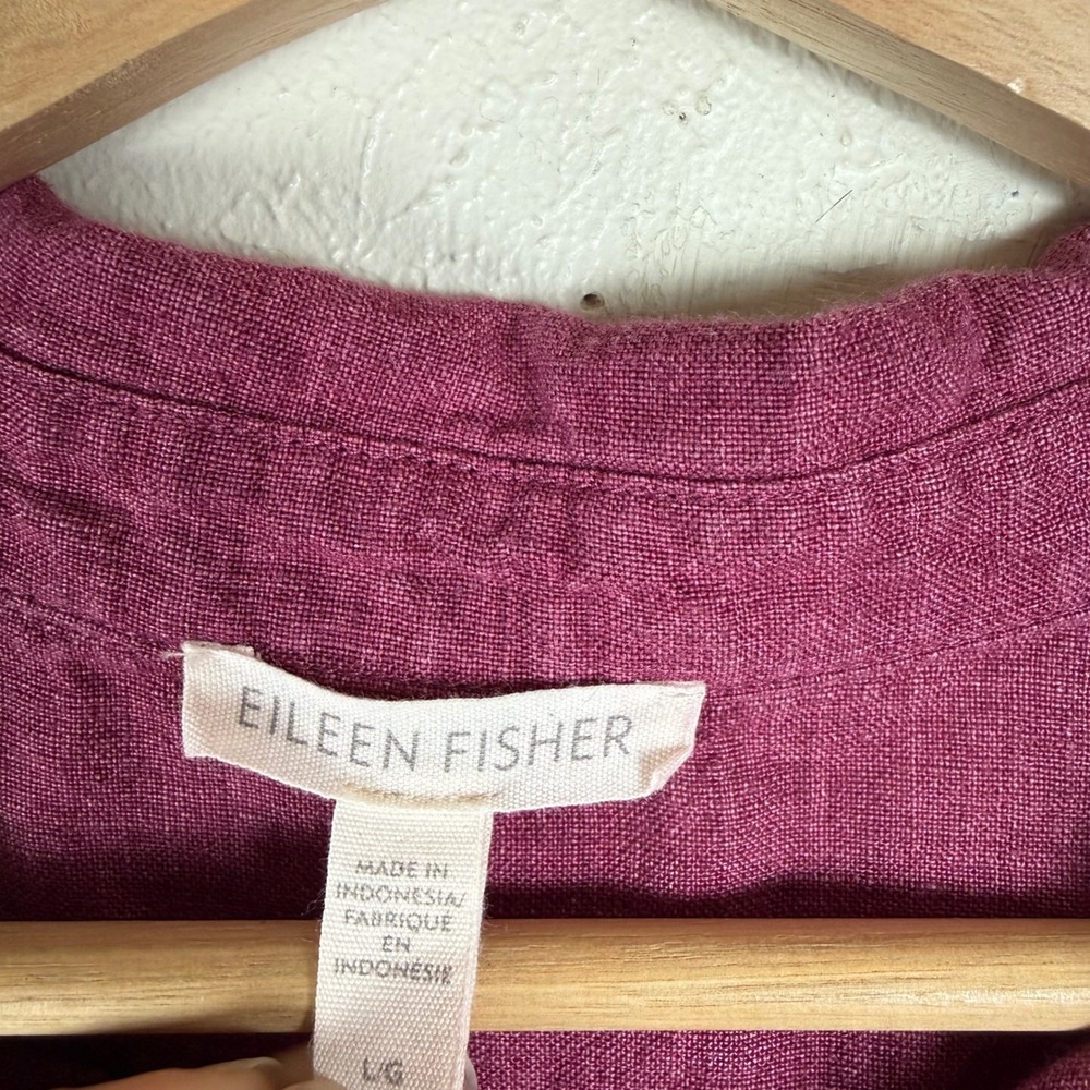 Eileen Fisher Organic Linen Button Down Tunic Top Plum Purple Womens Large L/G - Picture 2 of 8